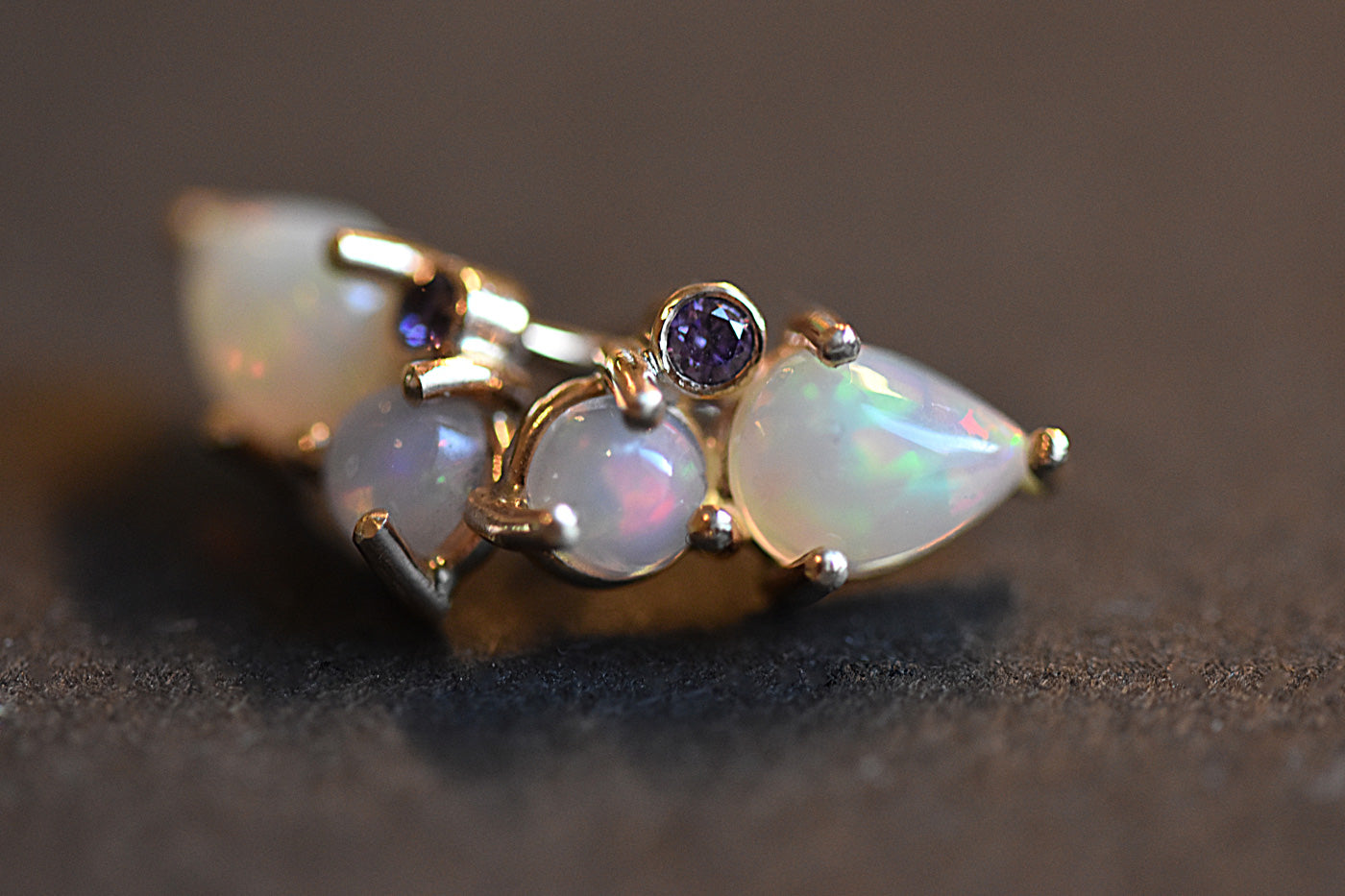 9ct Gold Opal Butterfly Earrings Close Up