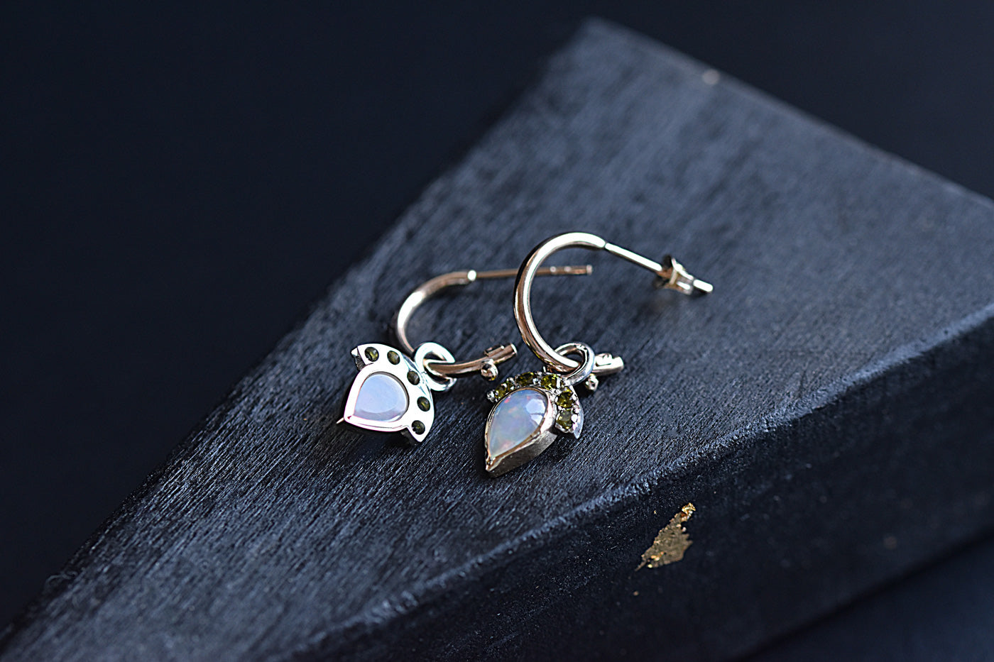 9ct Gold Opal Hoop Earrings Front and Back
