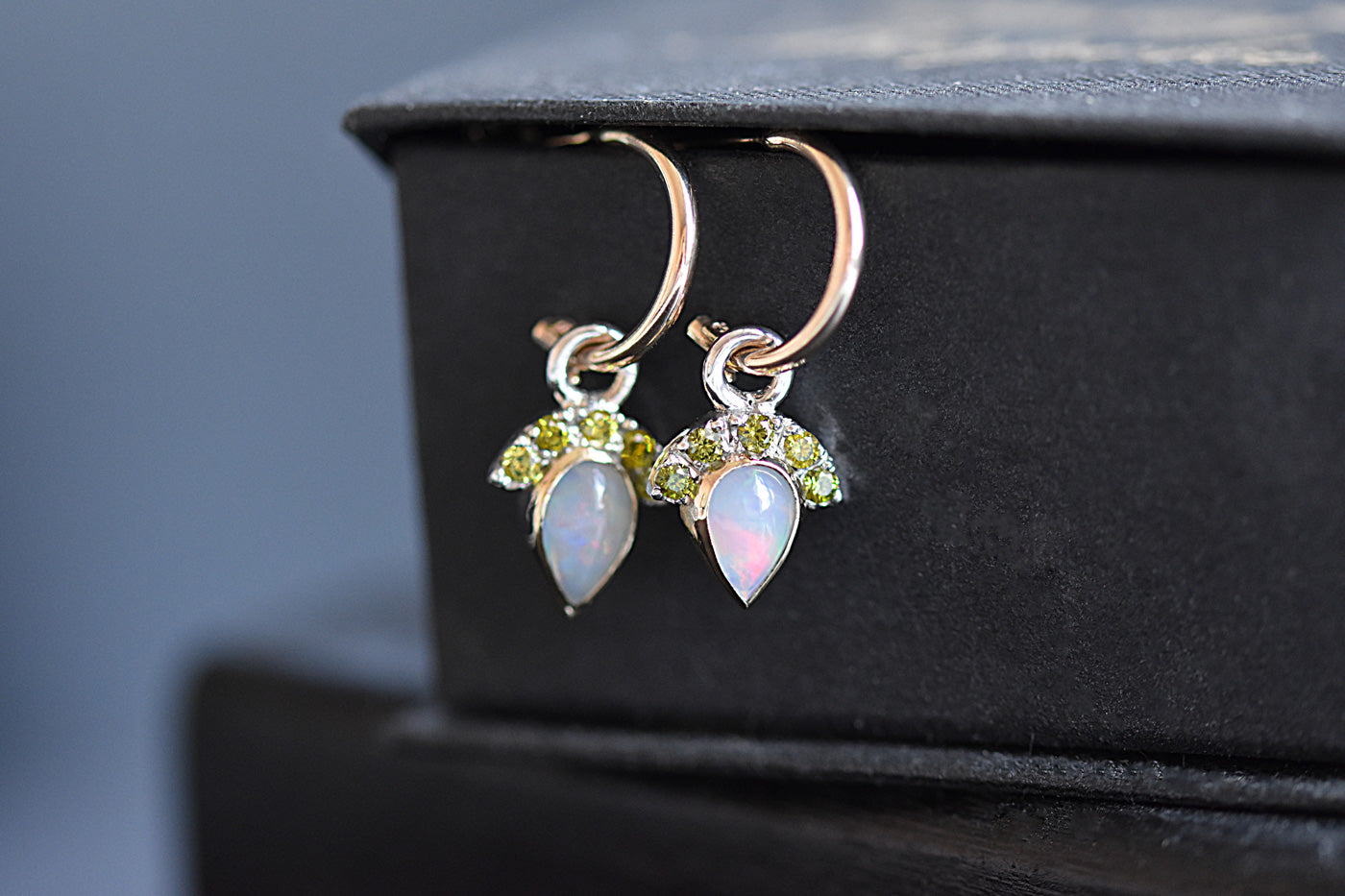 9ct Gold Opal Hoop Earrings Hung