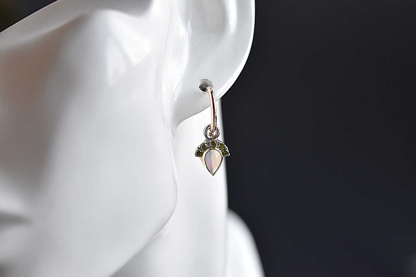 9ct Gold Opal Hoop Earrings Worn