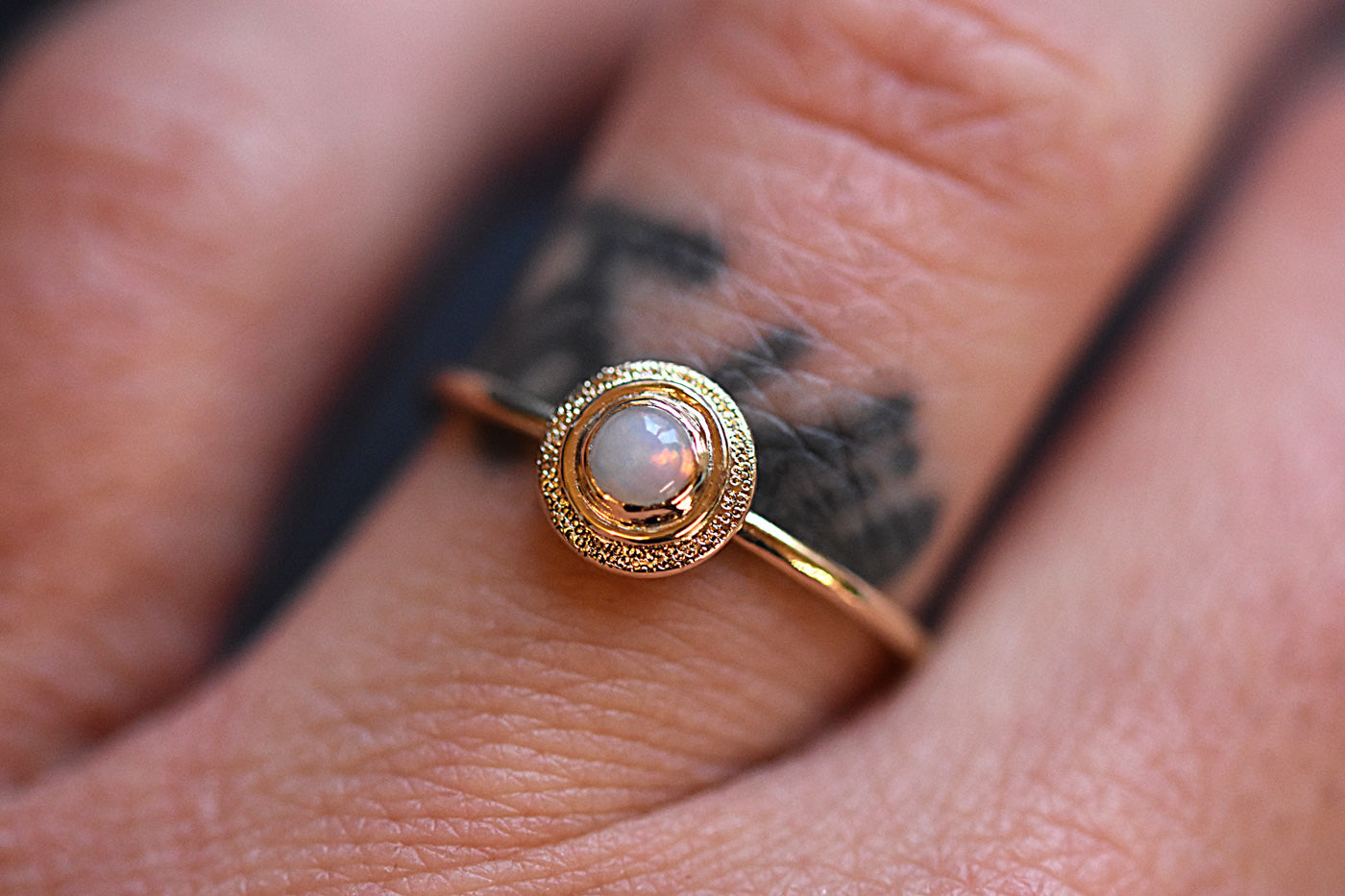 9ct Gold Opal Temple Ring Worn