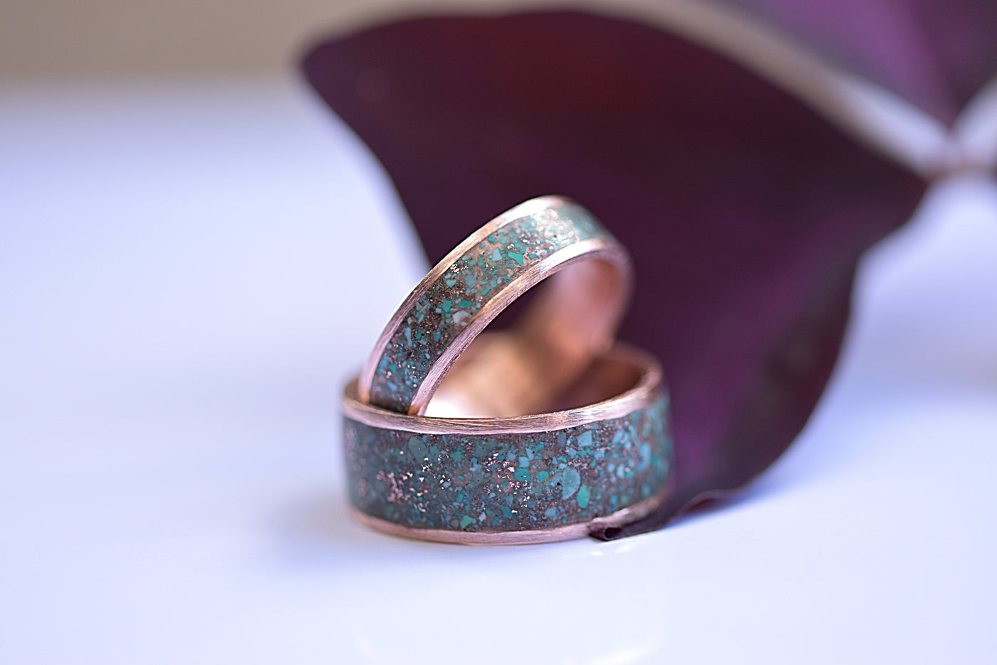 Matching Gold Inlay Wedding Bands Stacked Together