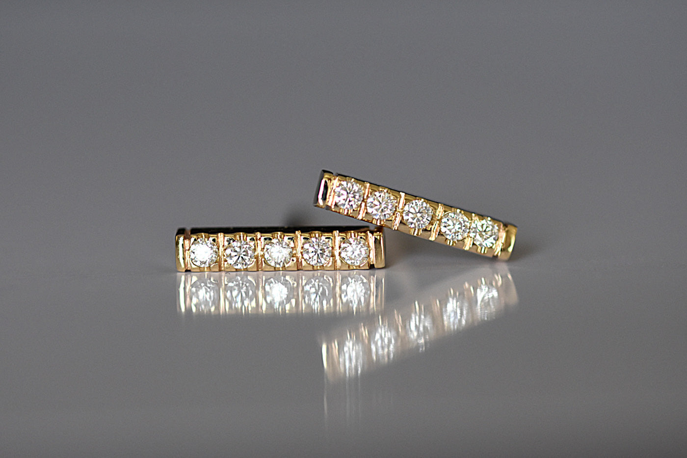 9ct Gold Moissanite Diamond Bar Studs Stacked