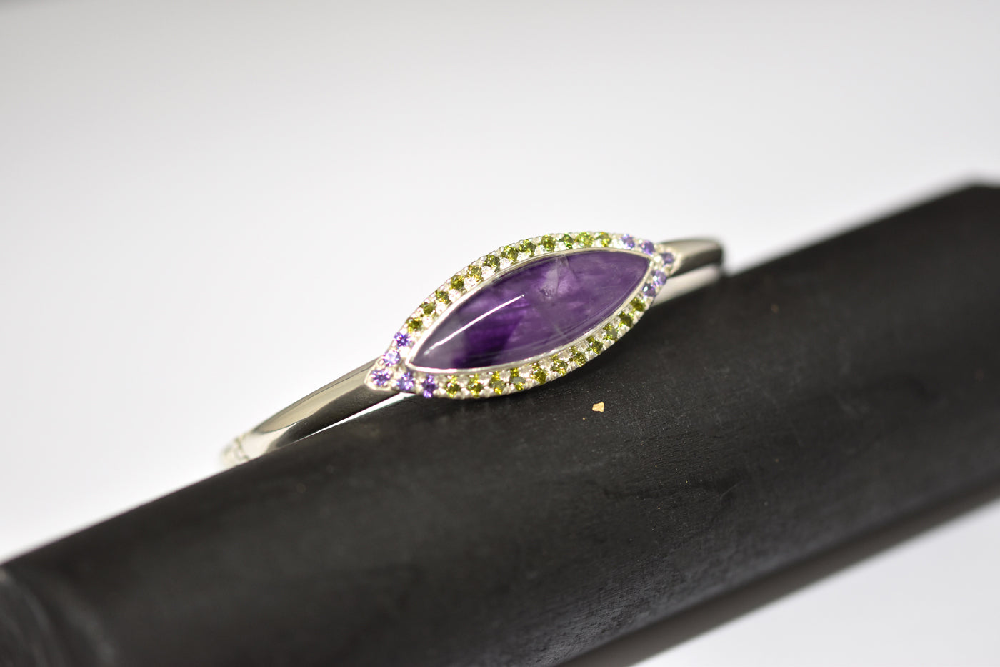 Large Amethyst Cuff Bangle on Display Stand