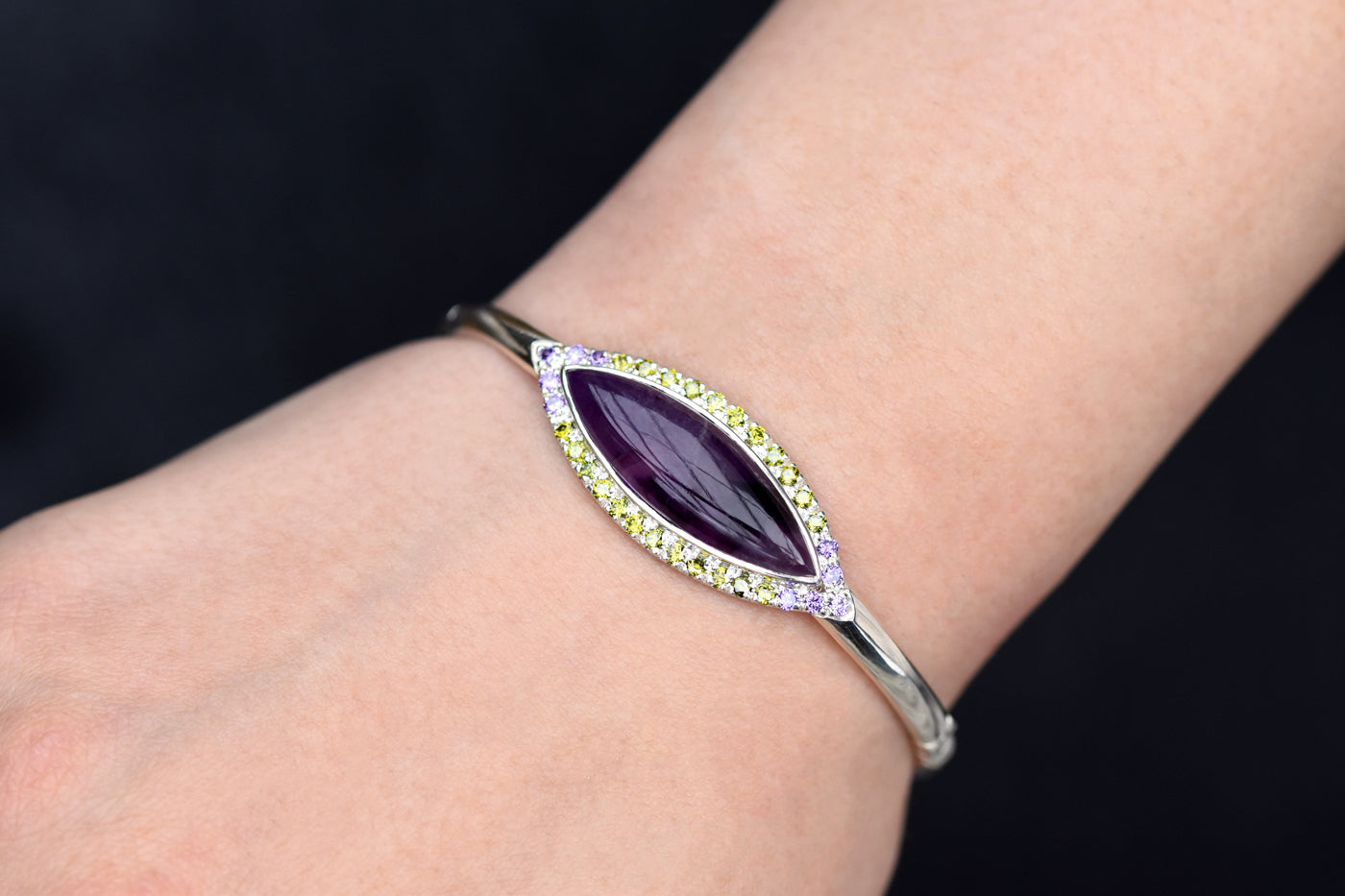 Large Amethyst Cuff Bangle Worn