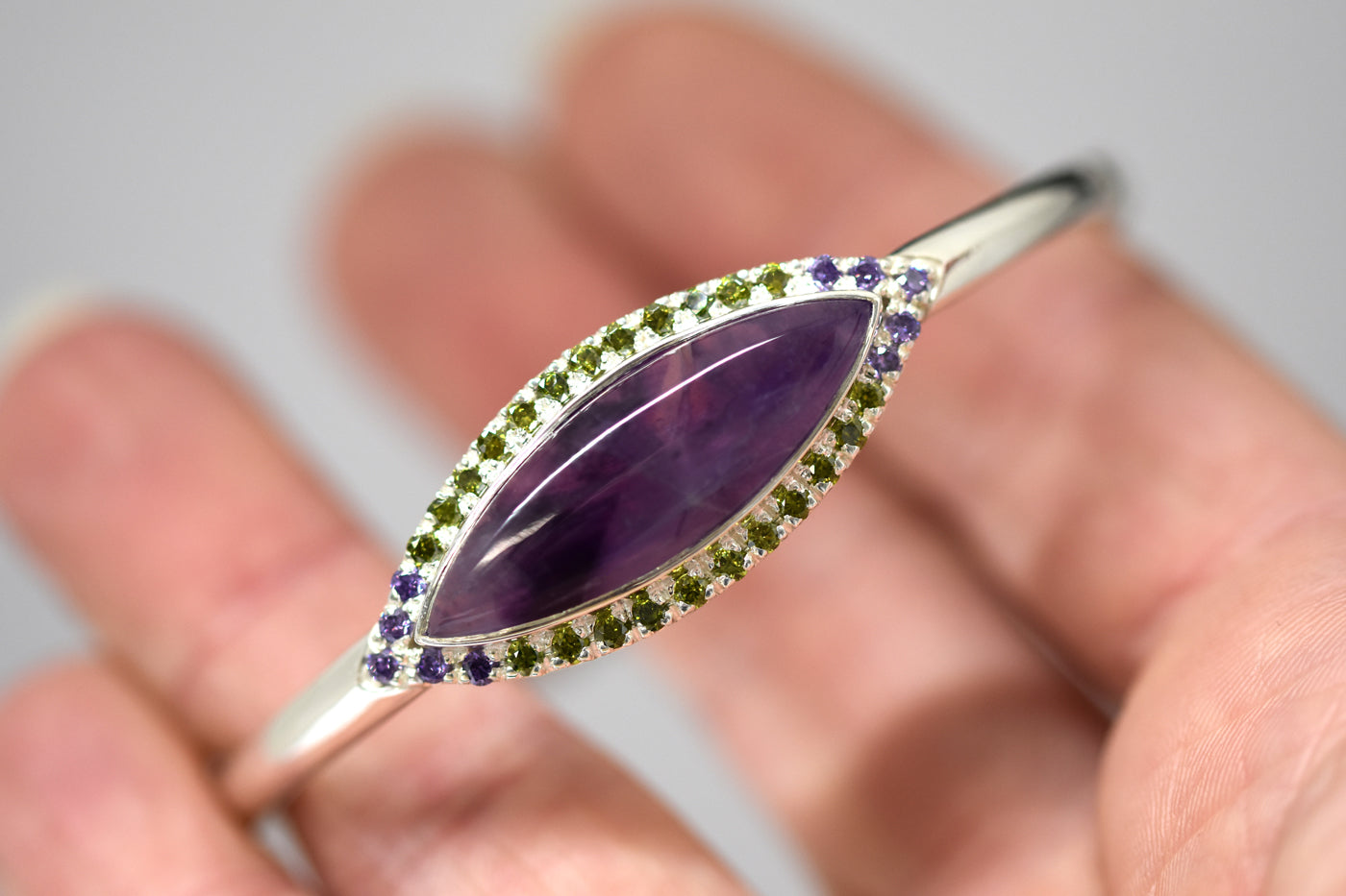 Large Amethyst Cuff Bangle in Hand