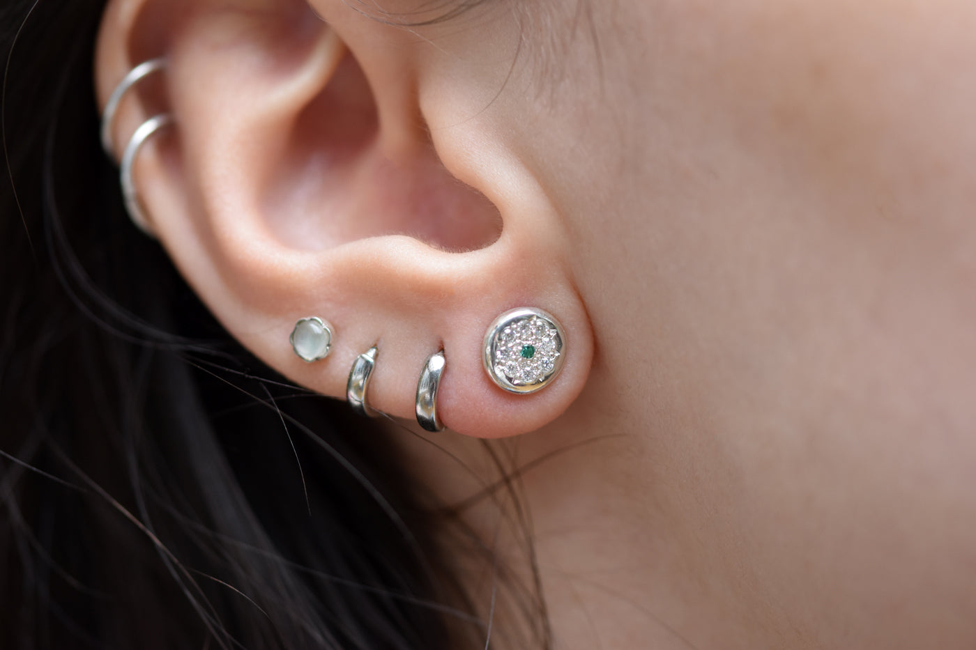 English Rose Emerald Stud Earrings Worn
