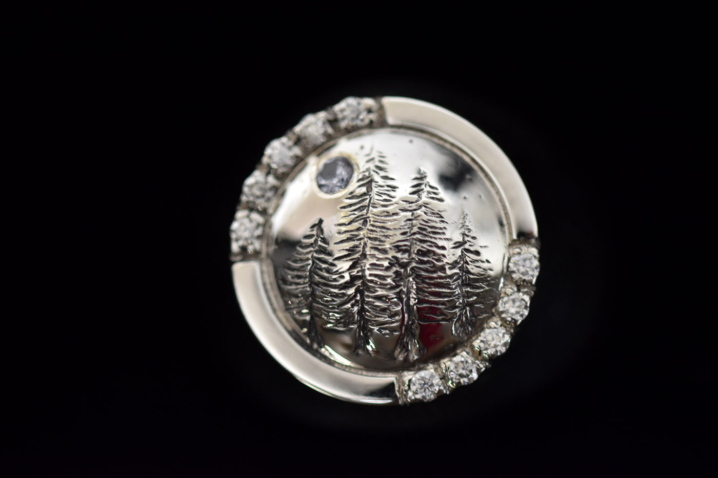 Forest for the Trees Engraved Silver Signet Ring Top View