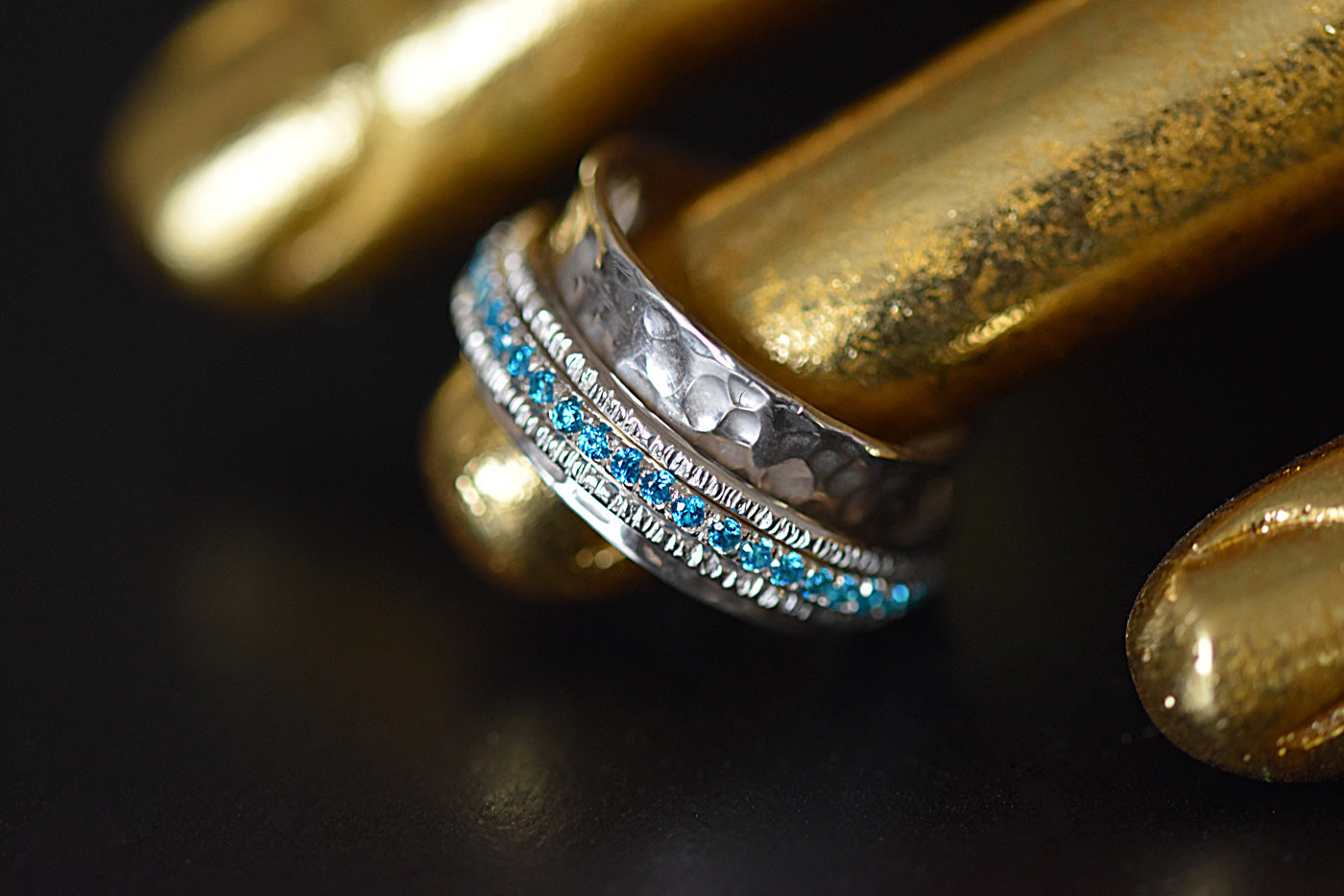 Neon Apatite Full Eternity Spinner Ring on Finger
