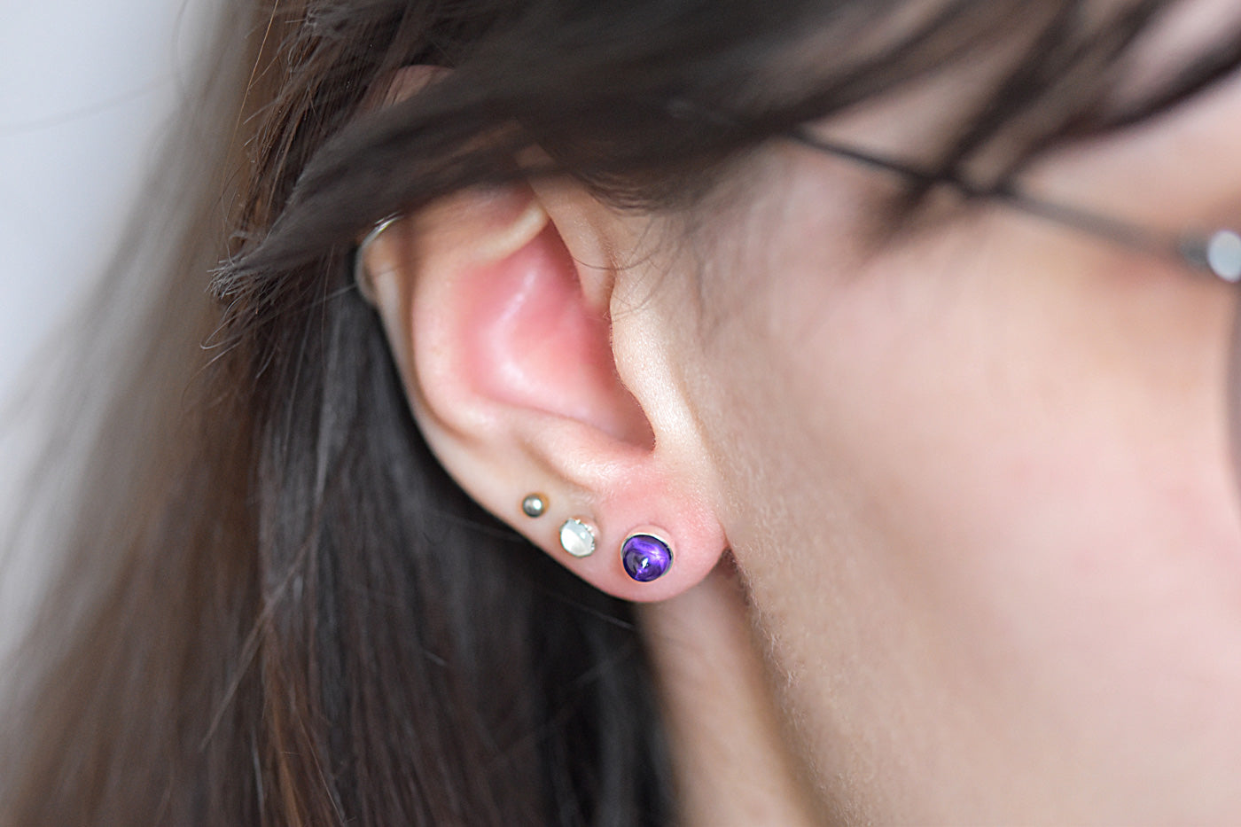 Purple Amethyst Bullet Studs Worn