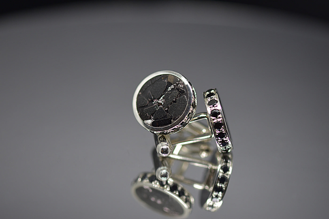 Black Onyx & Swarovski Inlay Cuff Links Side View