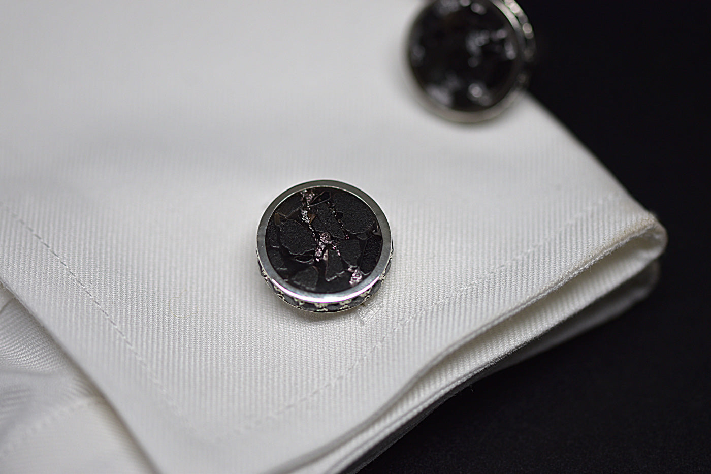 Black Onyx & Swarovski Inlay Cuff Links Worn