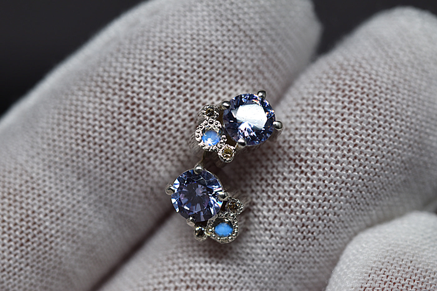 Lilac Swarovski & Moonstone Studs in Hand