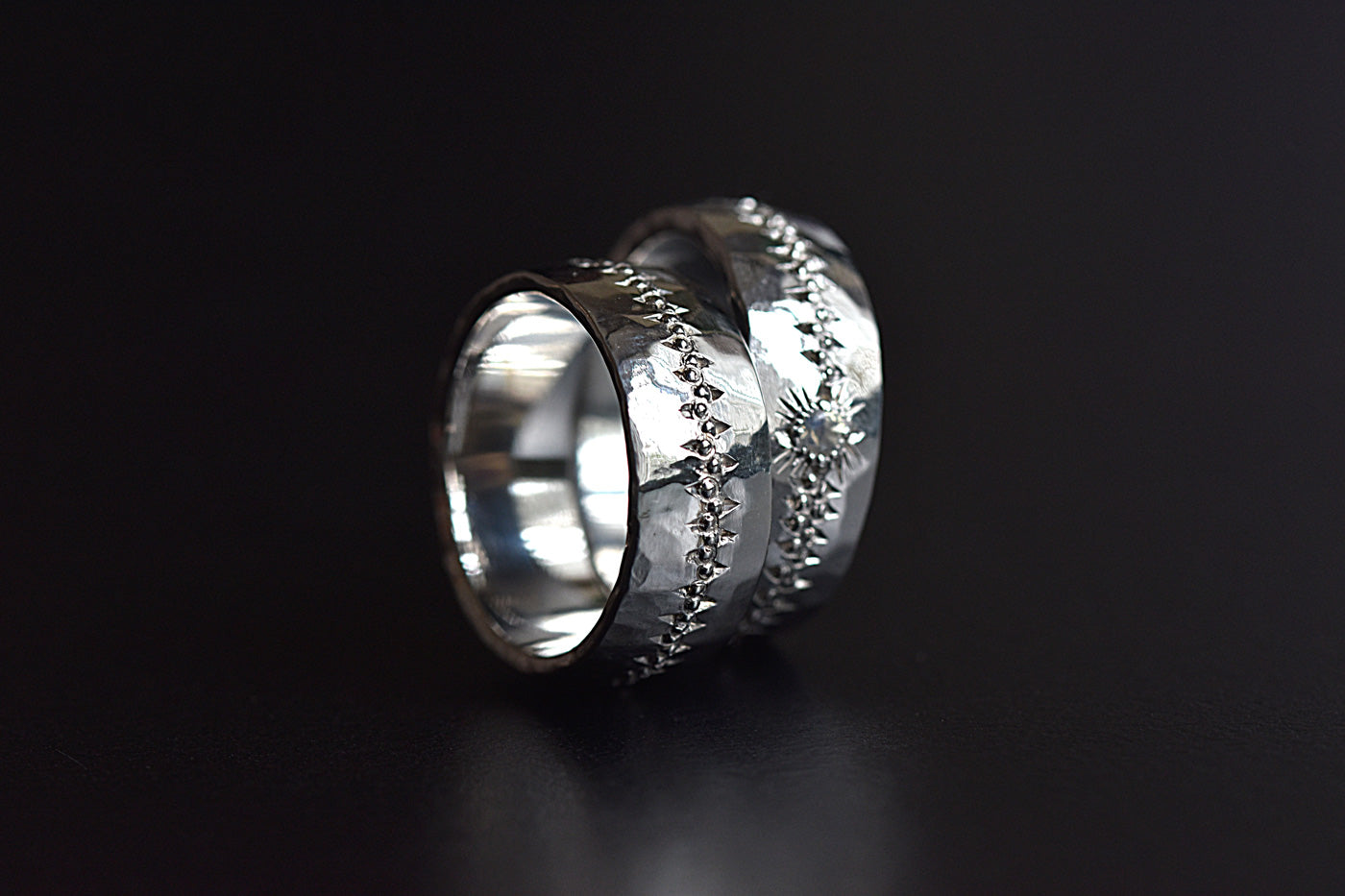 Matching Moonstone Engraved Wedding Rings Back