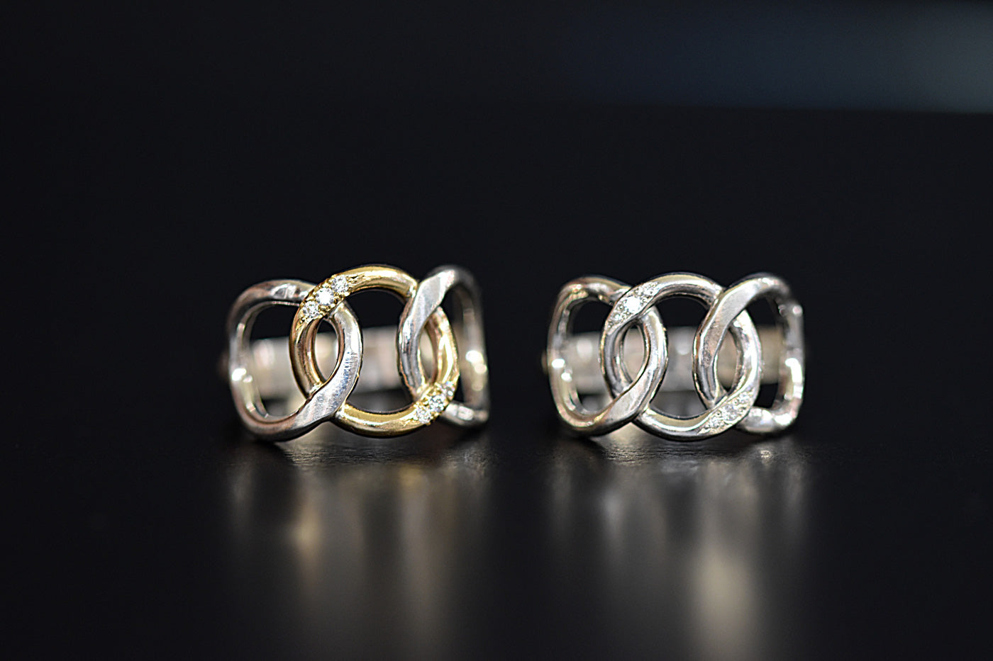 Moissanite Diamond 3 Link Chain Rings Side by Side