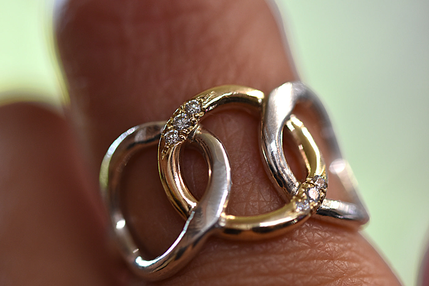 Moissanite Diamond 3 Link Chain Ring Worn