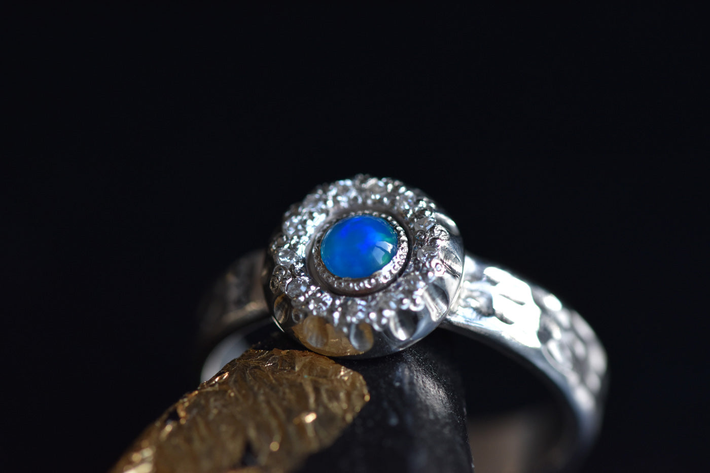 Opal Galaxy Halo Ring Stood Up