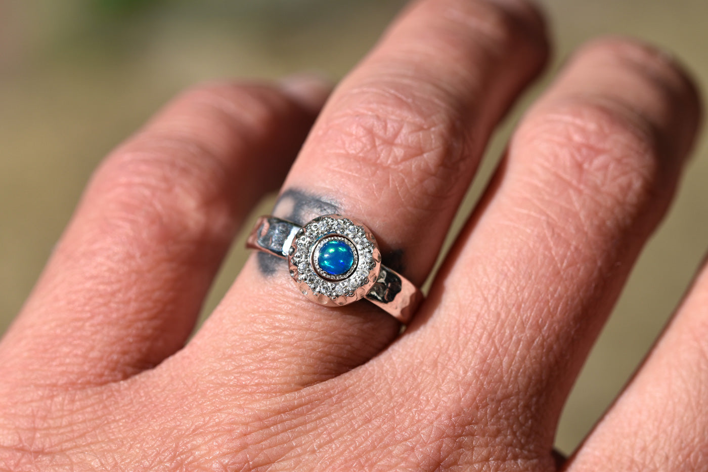 Opal Galaxy Halo Ring Worn