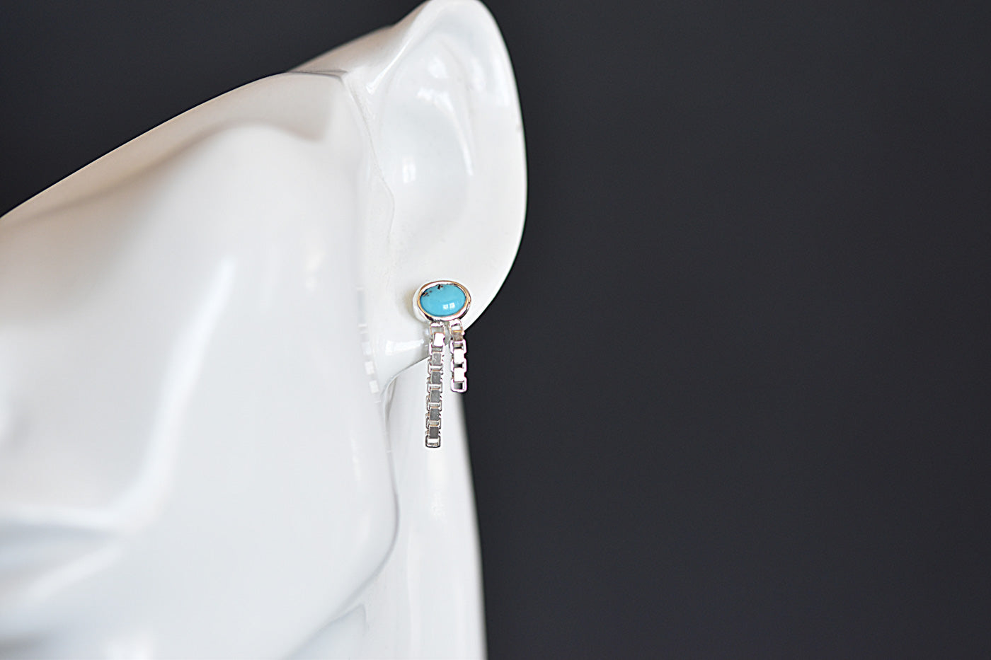 Oval Turquoise Chunky Chain Studs Worn