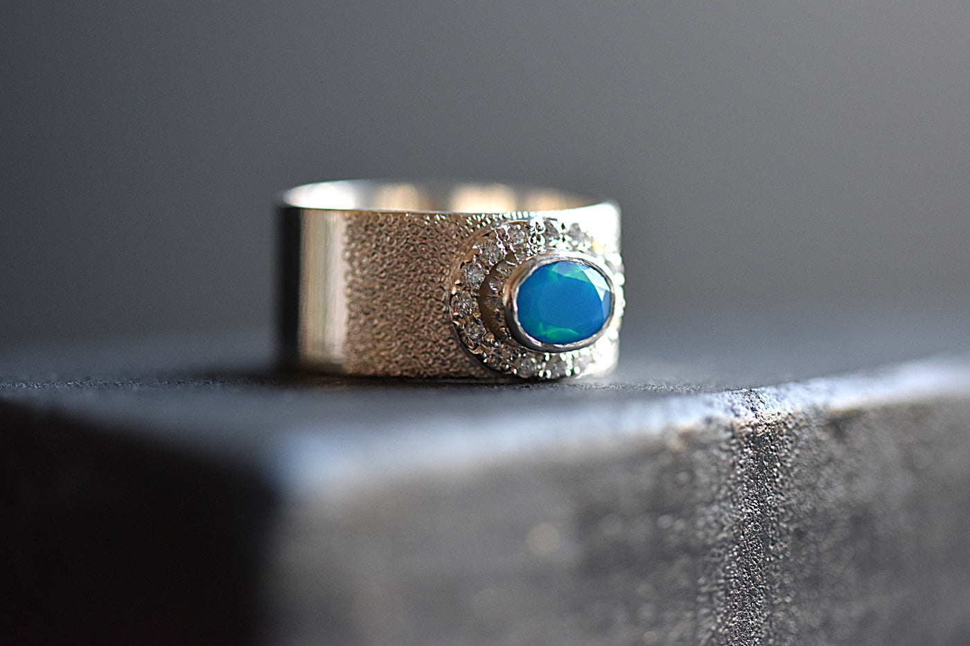 Paraiba Opal & Moissanite Diamond Ring