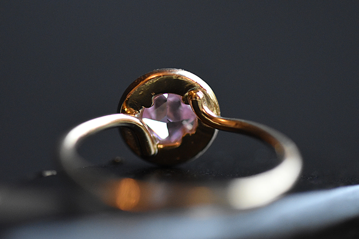 Princess Cut Pink Topaz Swarovski Gold Ring Back