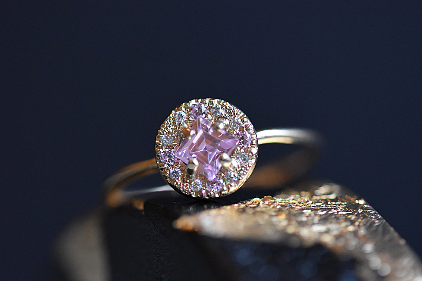 Princess Cut Pink Topaz Swarovski Gold Ring