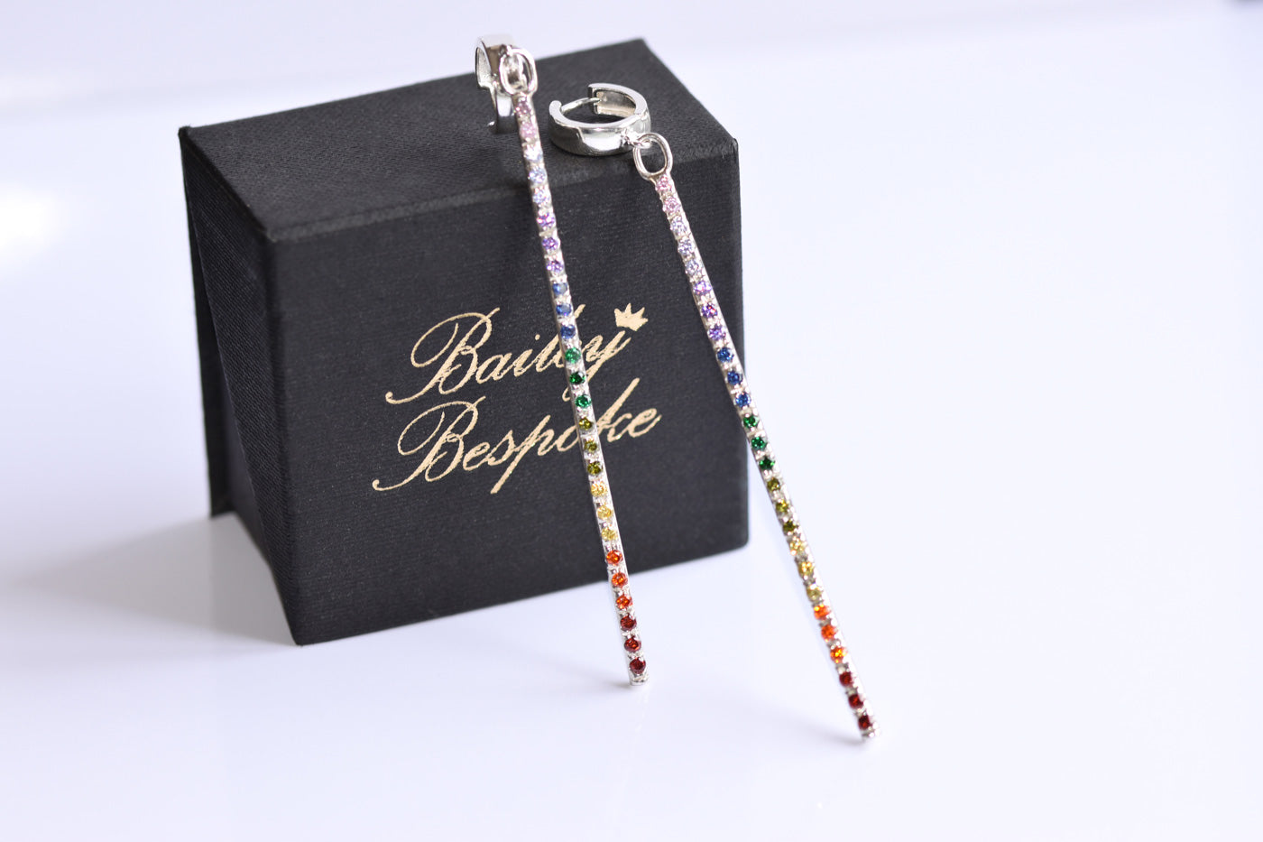 Sterling Silver Rainbow Bar Huggie Hoops