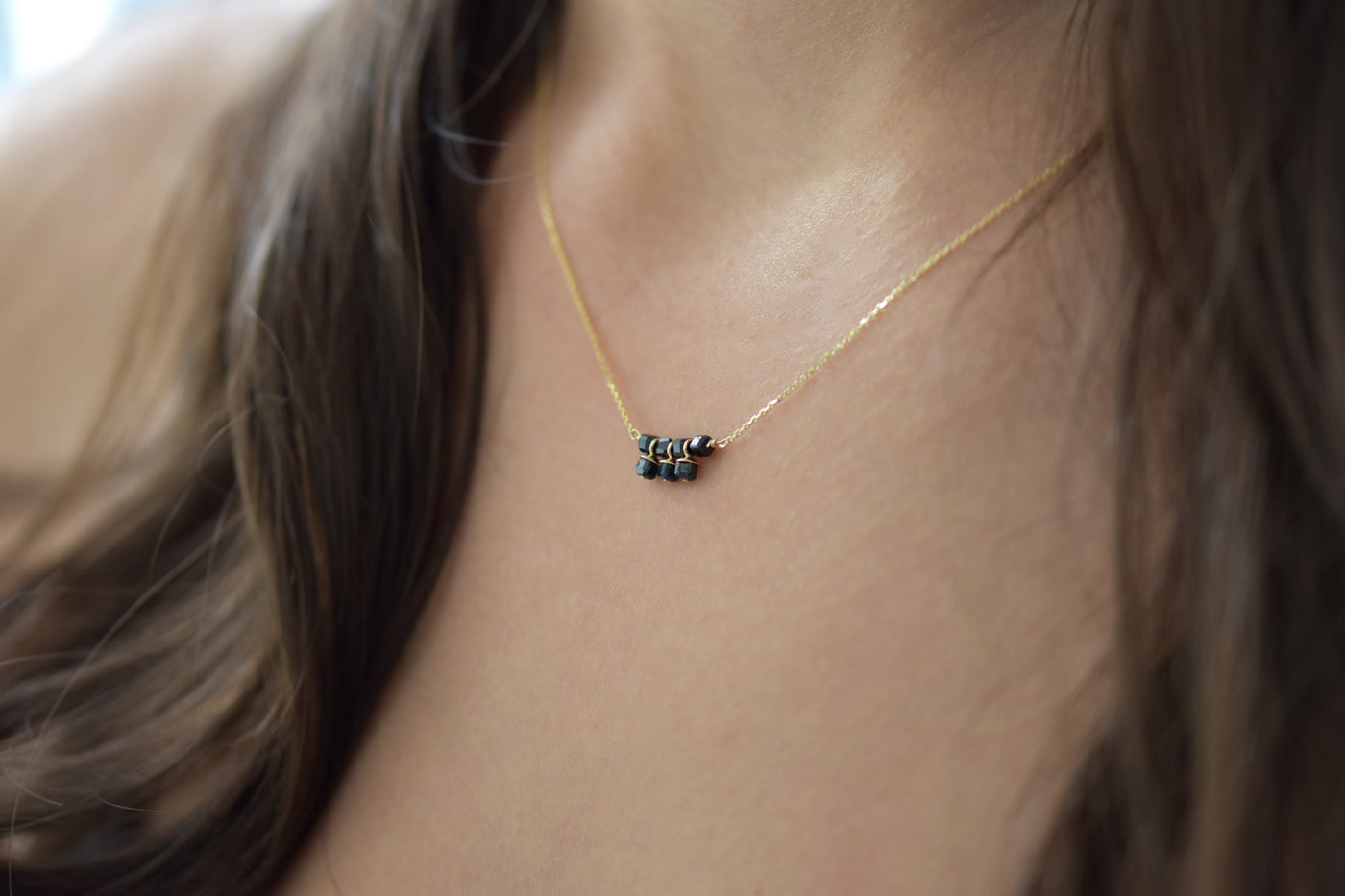 9ct Gold Sapphire Cube Necklace Worn