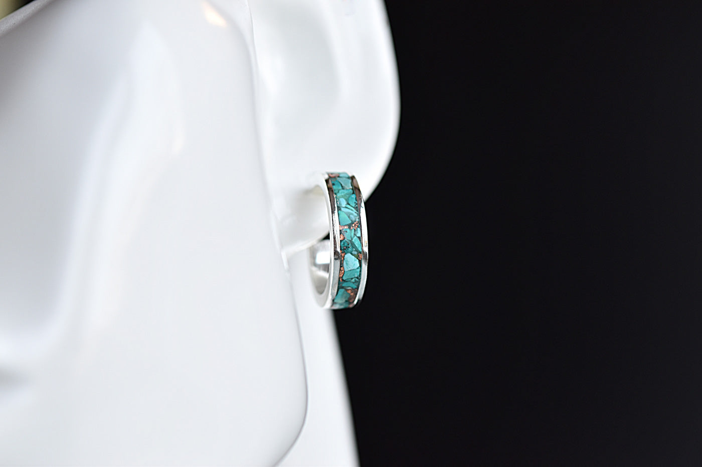 Sterling Silver Turquoise Inlay Hoop Earrings on Model