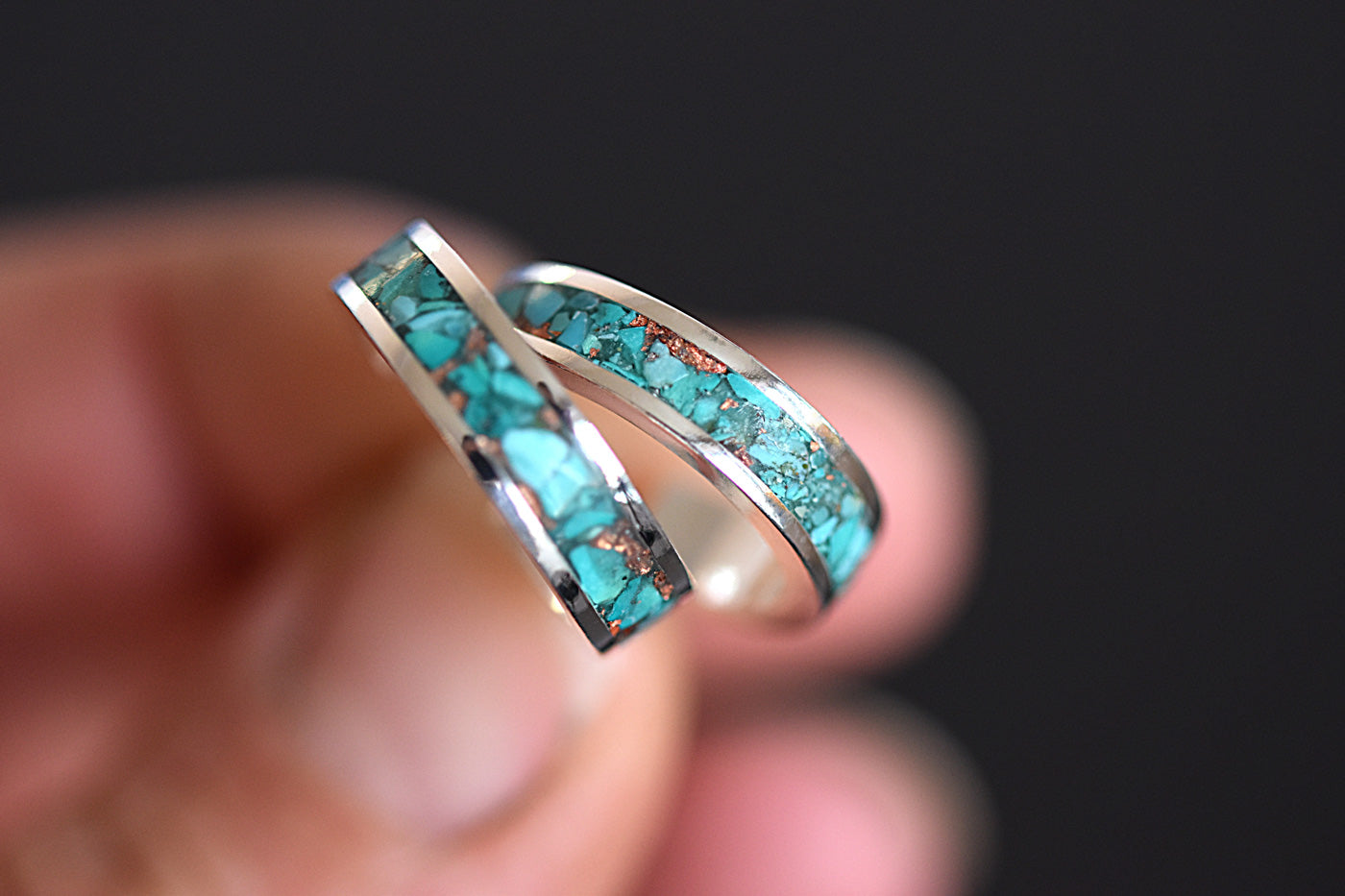 Sterling Silver Turquoise Inlay Hoop Earrings in Hand