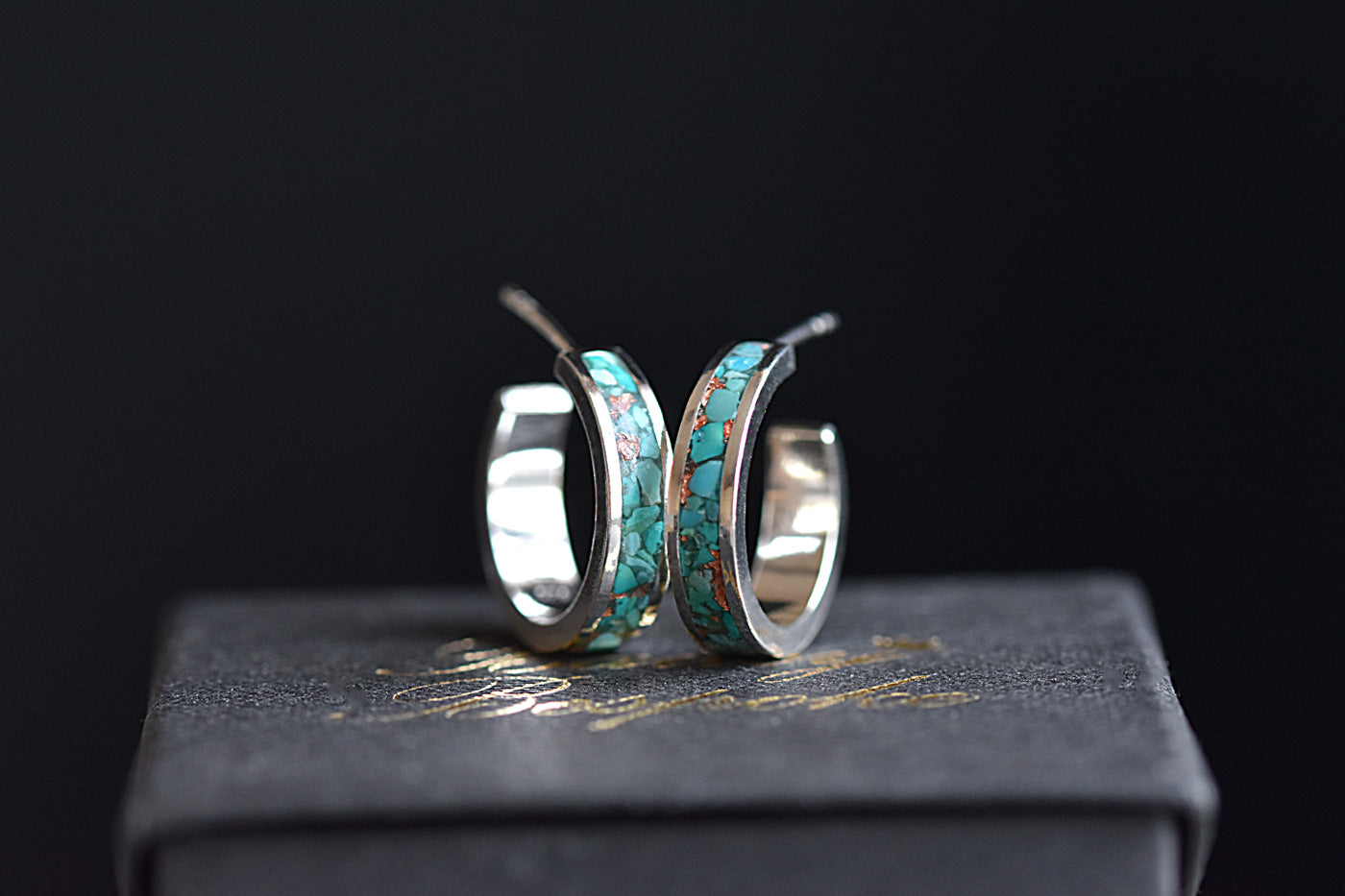 Sterling Silver Turquoise Inlay Hoop Earrings