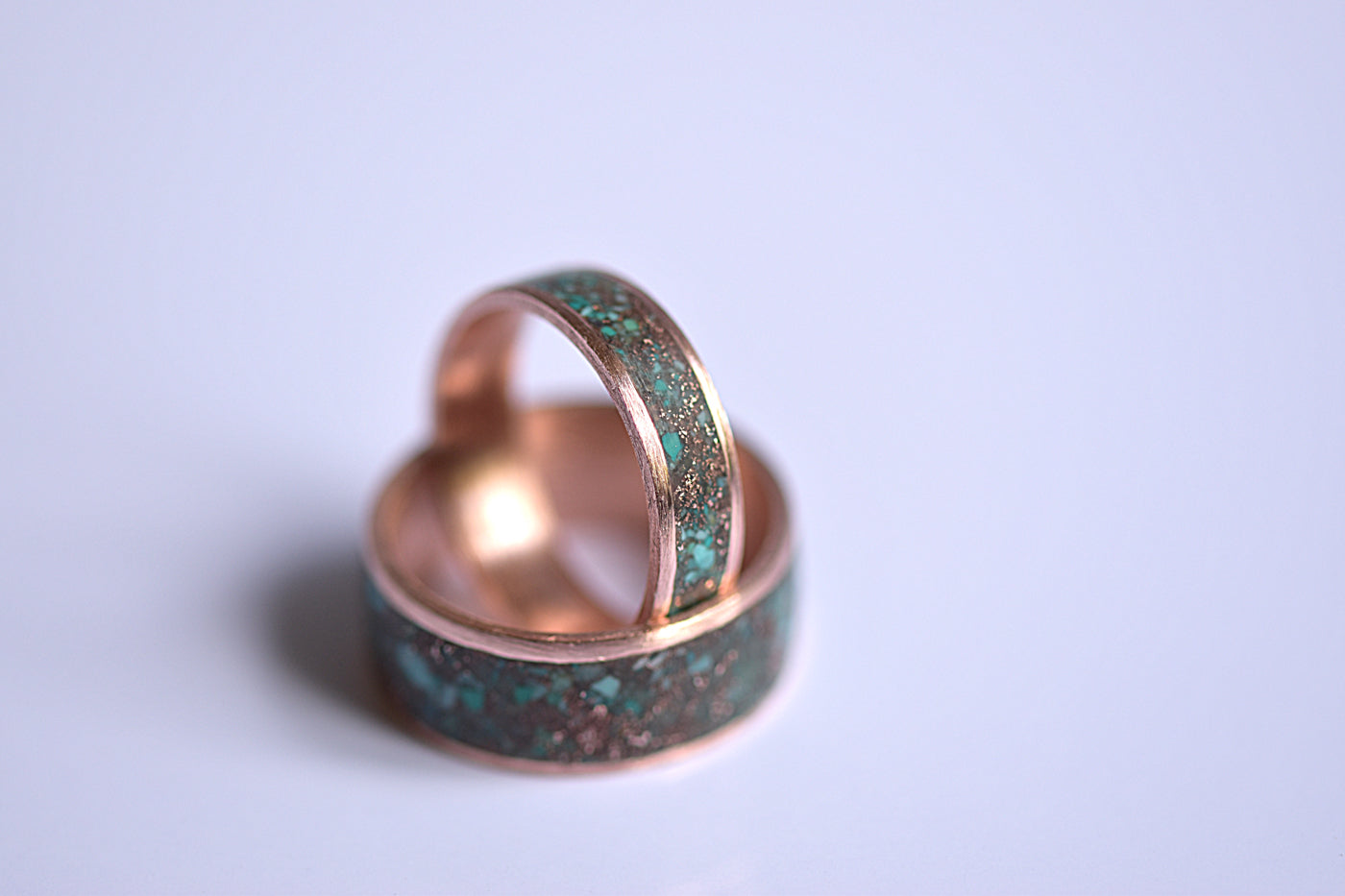 Matching Gold Inlay Wedding Bands with Turquoise Inlay