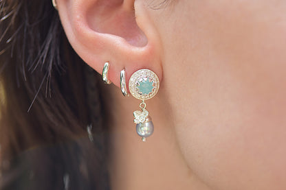 Aqua Chalcedony & Pearl Butterfly Earrings Worn