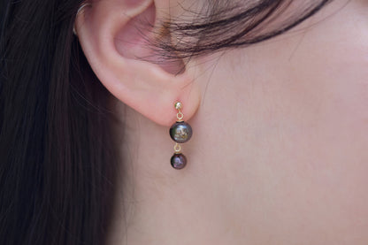 Black Pearl Front Back Earrings Worn