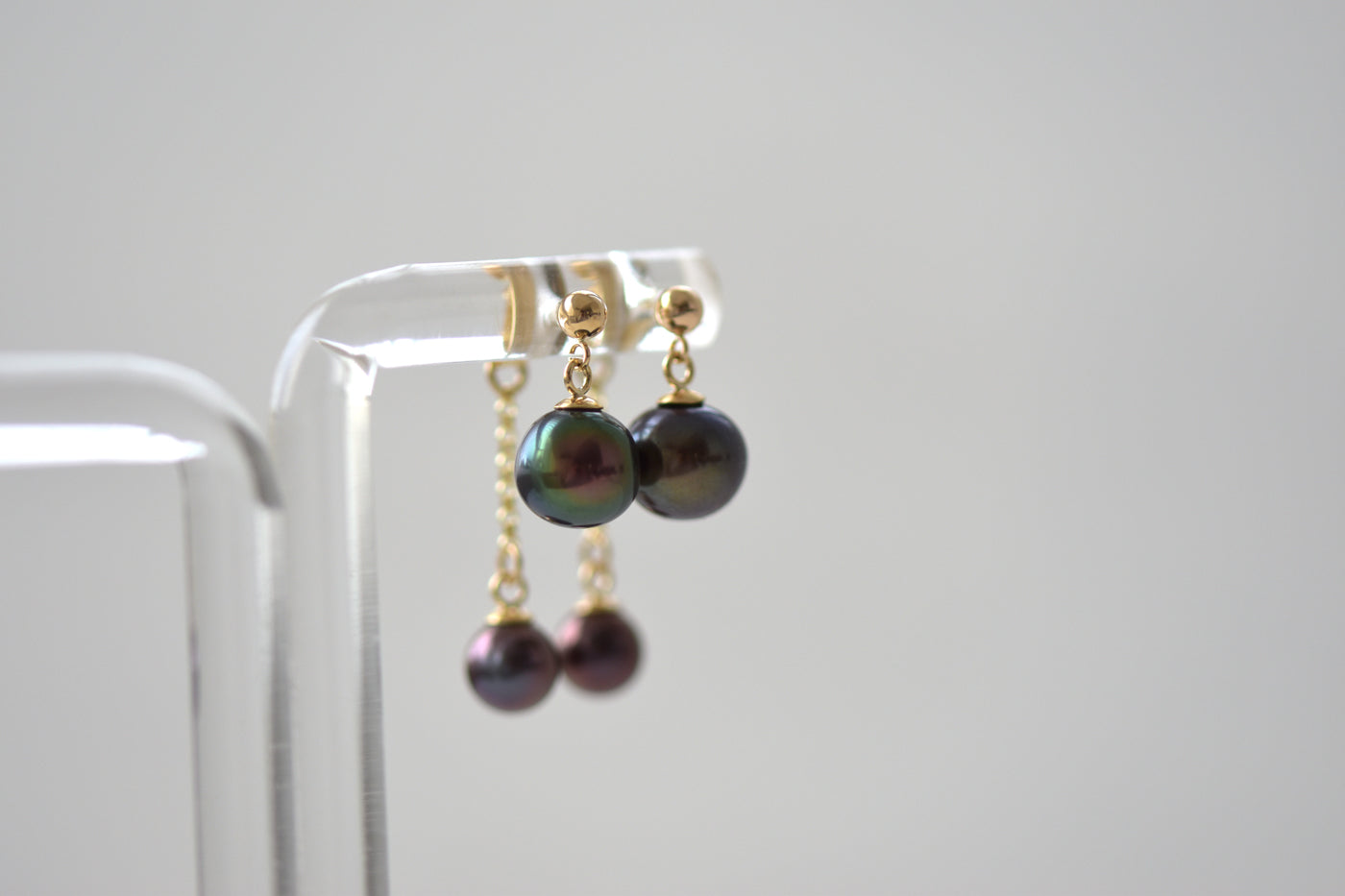 Black Pearl Front Back Earrings Hung