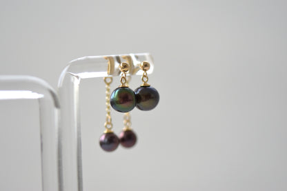 Black Pearl Front Back Earrings Hung