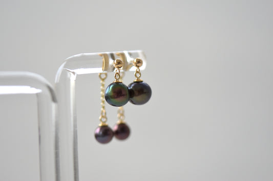 Black Pearl Front Back Earrings Hung