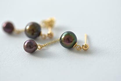 Black Pearl Front Back Earrings Laid Down