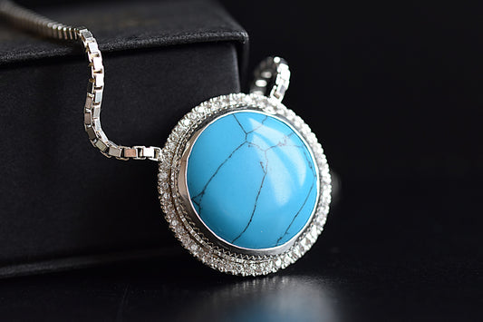 Round Turquoise Halo Necklace